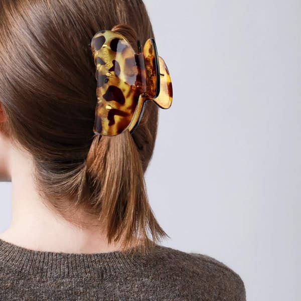 Hårklemme, sæt med 3 plasthårklemmer med leopardmønster