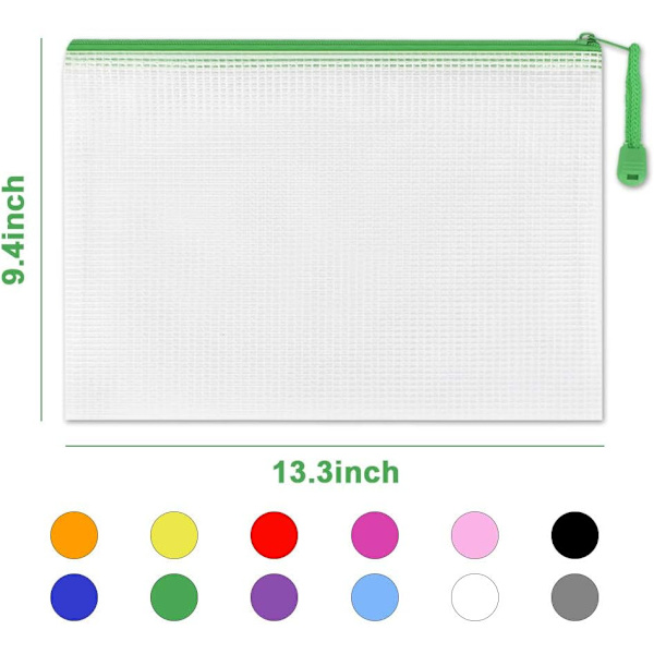 A4 Plastik Zip-mapper - 24 stk. Lynlås Filposer Mesh Zip Lock Dokument Tegnebogsholder Rejse Opbevaringspose til Kontorartikler og Rejsetilbehør 12 Colours  24 PCS A4