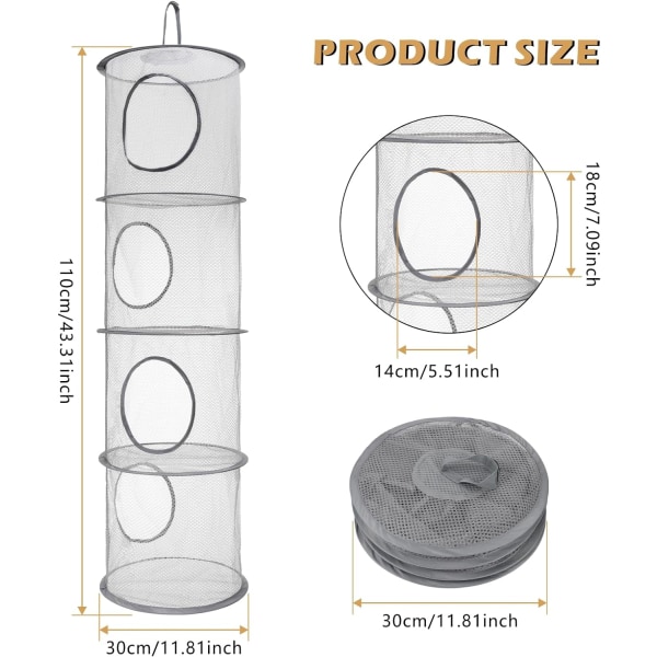 Hengende leketøy oppbevaringsnett, 4-lags hengende oppbevaringsnett, sammenleggbar myk leketøy oppbevaring, hengende nett oppbevaring, plassbesparende hengende oppbevaringsorganisator