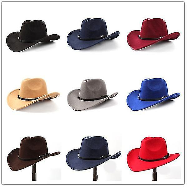 Unisex Vuxna Ull Cowboy Western hatt Bred brättad cap Vintervarm (svart)