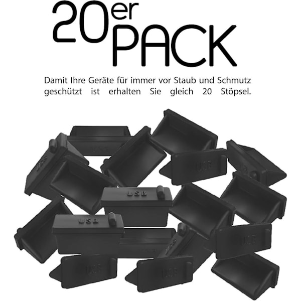 20x USB-A-dammskydd för stationär PC, svart bärbar dator, Macbook - USB-A-dammskydd - Silikondammskydd - Transparent
