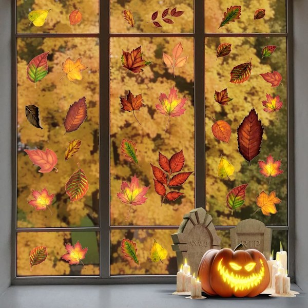 9 stycken fönsterbilder Höst, Varmt Höstdekoration, Thanksgiving Fönsterbilder Självhäftande Fönsterklistermärken Höstdekorationer, Lönnlöv Höstliga lönnblad