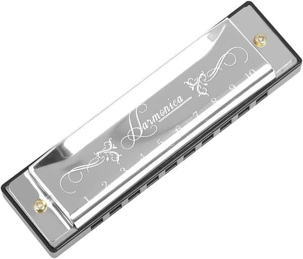 Diatonisk Bluesmunspel i C-dur, 10-håls 20-rör (Silver) silver