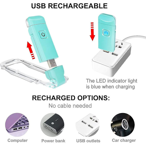 LED-klämma för läslampa, läslampa för böcker i sängen, mjukt ljus för ögonen, USB-laddningsbar, 2 ljusstyrkor för ögonskydd