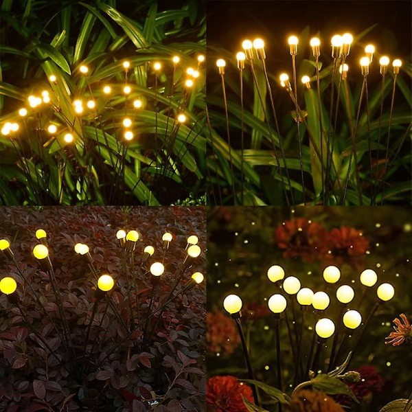 4 stk dekorative solcelledrevne hagelys, 8 LED utendørs solcellelamper ildfluer, sollading, hagedekorasjoner, vanntett uteplass, plen og hagelys
