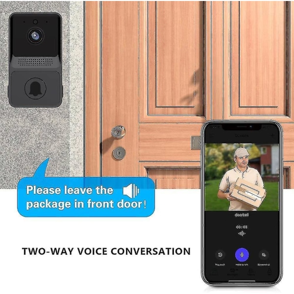 Trådlös fjärrvideo dörrklocka, smart video dörrklocka hem intercom hd natt vision wifi laddning, smart dörrklocka, tvåvägs samtal, app-kontroll