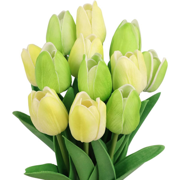 G 12 stk kunstige blomster, ekte berøring kunstige tulipaner DIY for bryllup brudebuketter, bordmidtpunkter, babyshower, hjemmefestdekorasjon(M Mix Green