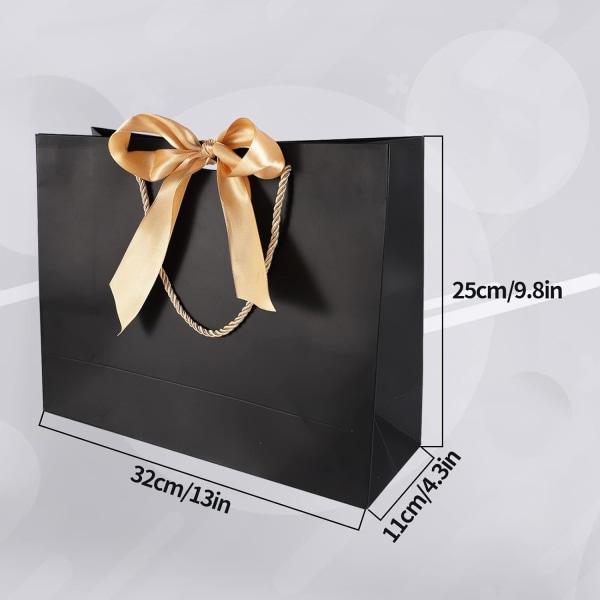 10 Pcs Black Gift Bags with Gold Bow Ribbon, Paper Party Favor Bag with Handles Gift Bags Large for Wedding Graduation Birthday Party Celebration