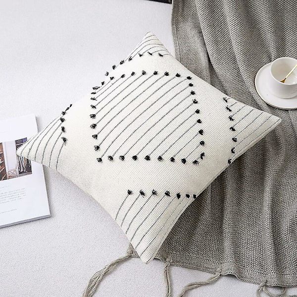 Set med 2 putetrekk 45x45cm, bohemske dekorative putetrekk moderne vevde firkantede putetrekk for sofa soverom stue, svart og hvitt