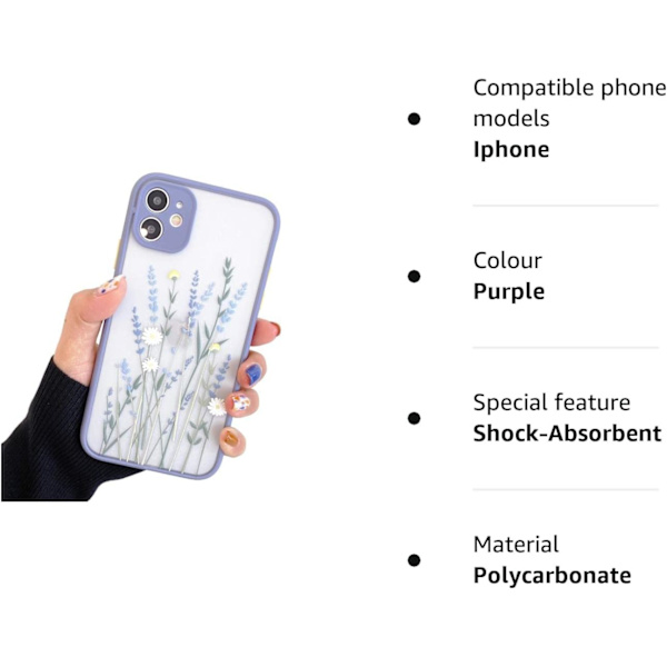 Kompatibel med iPhone 11 för flicka kvinna, blommigt blommönster, smal design, skyddande hårt PC-baksida med mjukt stötsäkert TPU-stötfångartelefonfodral - P