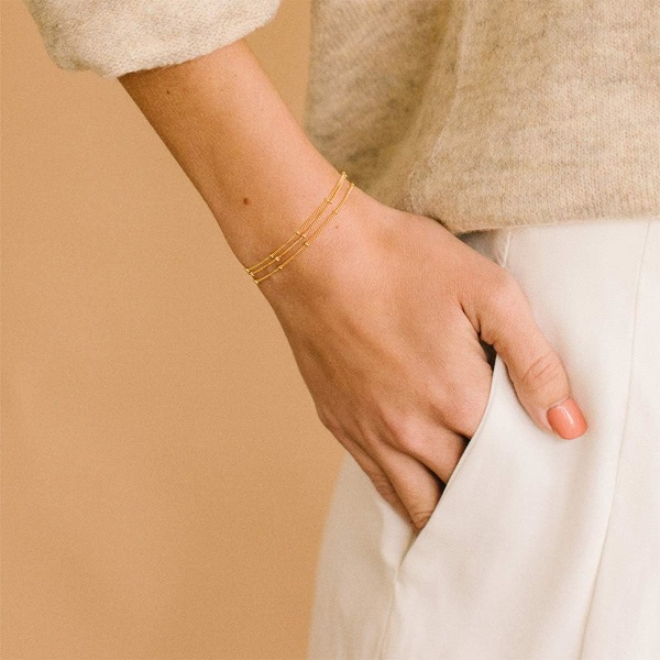 Armbånd for kvinner 14K gullbelagt kjede delikat smykke søtt for jenter 3 Layer Satellite Chain Gold 2 Layer Satellite Chain