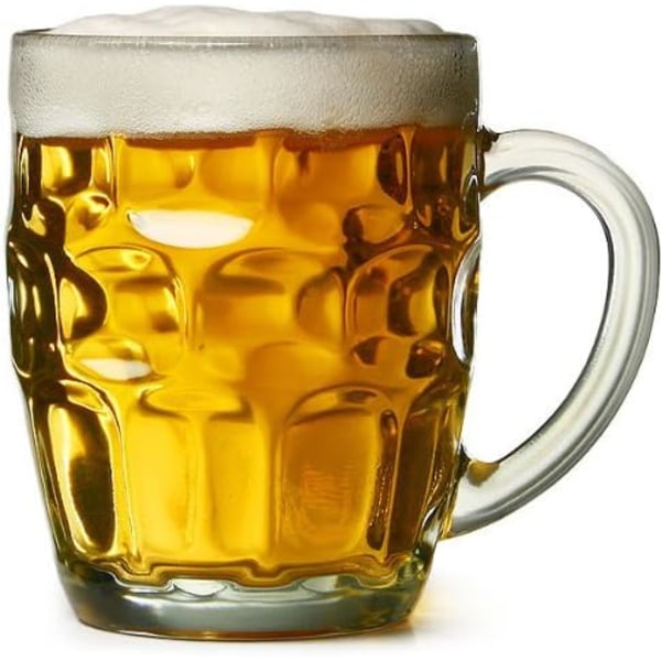 The Great British Pint Dimple Mug - Set med 4 - Presentförpackade glastankards, utmärkt som ölgåva, 568 milliliter Yellow