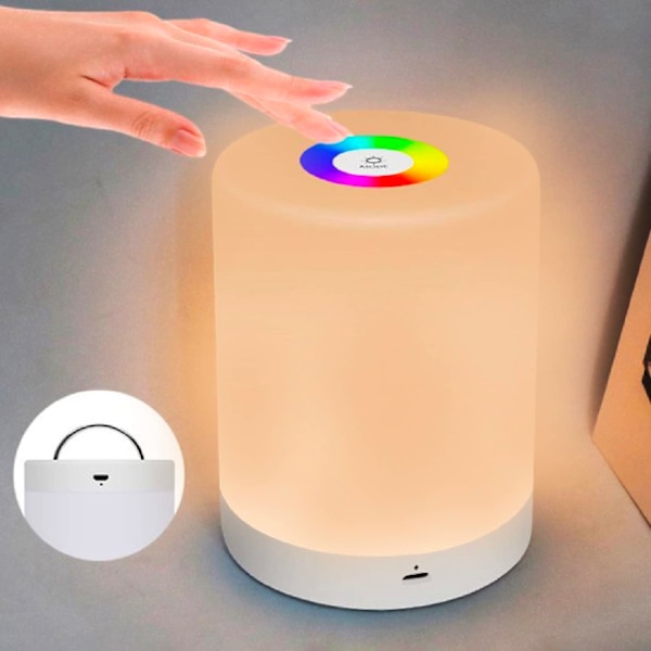 LED Touch Sängbordslampa - Dimbar och RGB Färgskiftande, USB-laddning, Lämplig för Sovrum, Vardagsrum, Camping och Heminredning