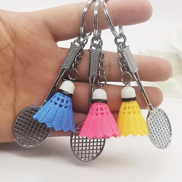 Mini badmintonracket og baller sportsnøkkelring anheng nøkkelring med nøkkelring (6 stk, flerfarget)
