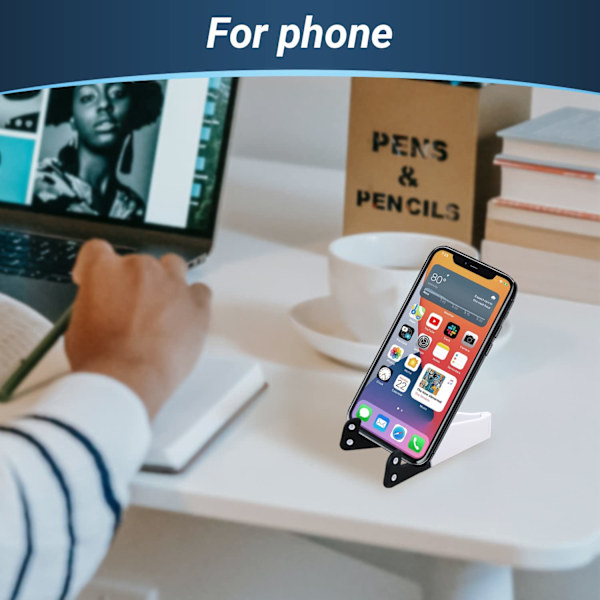 Telefonholder Justerbar Skrivebordsholder - Hold Skrivebordet Ryddeligt - Vertikal/Horisontal Montering iPhone/iPad/Samsung/HTC/Universal Kompatibilitet - Hvid