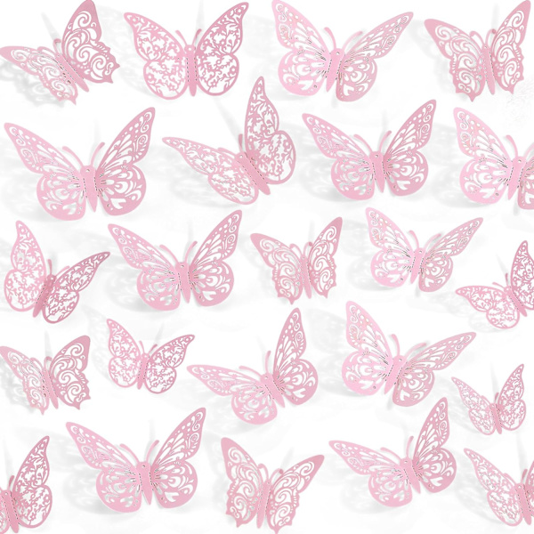 72 kpl perhoskoristeita, 3 kokoa 3 tyyliä, 3D perhosseinäkoriste, perhosjuhlakoristeet, syntymäpäiväkoristeet, perhoset askarteluun 72 Pcs, Pink