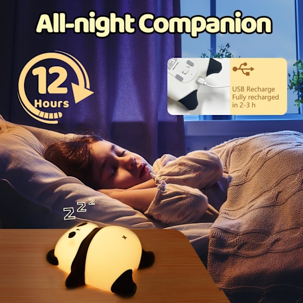 Genopladelig Sød Panda Natlampe, 3 Niveauer Dæmpbar Baby Værelse Natlampe med Timer, Silikone Lampe Sød Dyre Natlampe, Panda Gave
