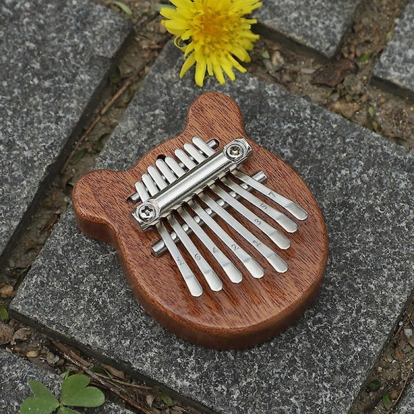 Tommelpiano, 8 tangenter med stemmehammer Mini bærbar mini Praktisk yrke Slitesterk bjørneform av massivt tre for nybegynnere Barnegave til musikalsk instr.