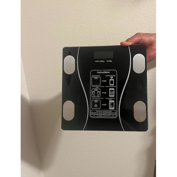 Älykäs sininen Bluetooth-digitaalinen kehon terveysvaaka | Mukautettu elektroninen seurantasovelluksen monitori | Langaton BMI, musta Black