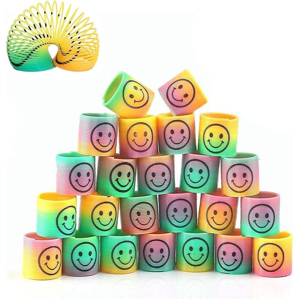 24 stykker Mini Rainbow plastfjærleker Magic Springs leker for moro og festutstyr, fargerike