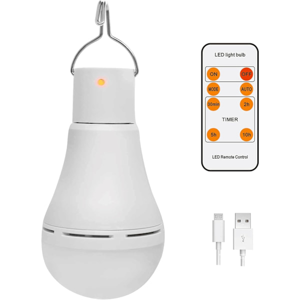 USB-oppladbare LED-lyspærer, Afoskce bærbar campinglys med fjernkontroll, 5 lysmoduser, med krok, 1500mAh smarte lyspærer for nødstilfeller White7W1Pack