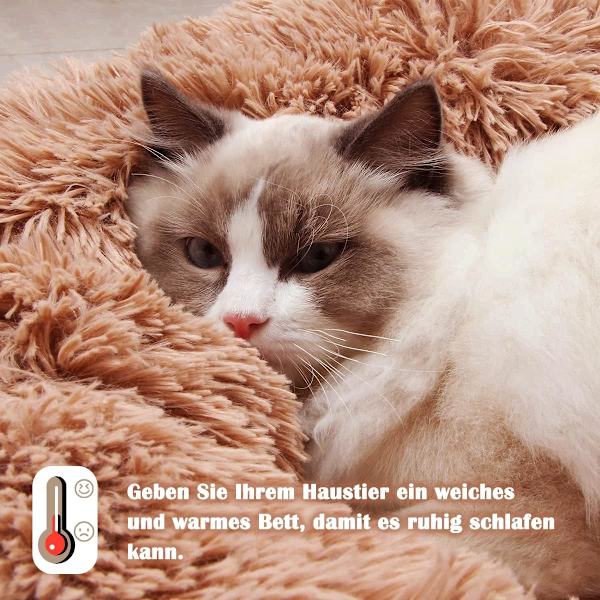 Berigende hundekat donut seng - 15,75 tommer fluffy plys hvalp killing nusser rund seng, varm og blød kæledyr hyggelig anti-angst senge med skridsikker bund a Coffee 40.00 x 40.00 x 13.00 cm (L x W x H)
