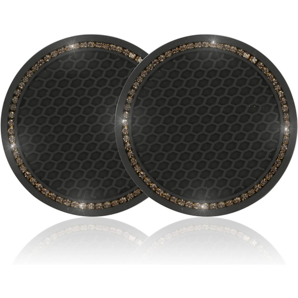 2 stk. Universal Auto Anti Slip Kopholder Indsats Coaster, Bil Kopholder Coaster, Bling Crystal Rhinestone Bil Interiør Tilbehør, Sort - Blackgrey