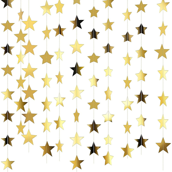 130 Fod Guld Stjerneguirlande Hængende Glitter Papir Banner Streamer Stjerne Tema Fest Dekorationer, Nå Stjernen Vimpel