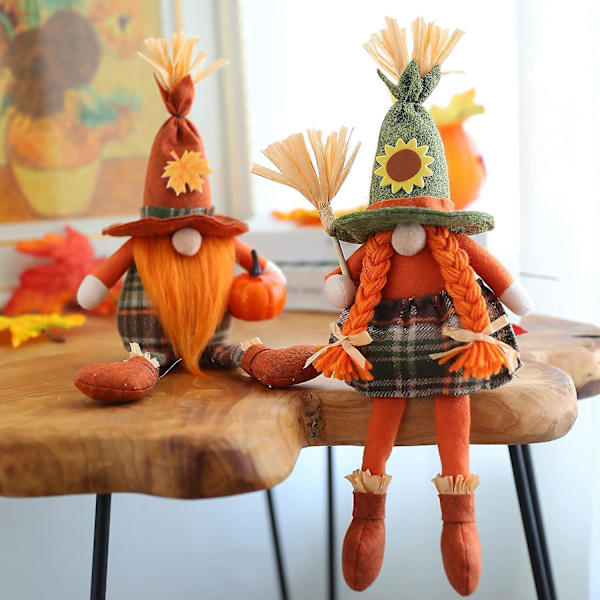 2-pack höstdekorationer för hemmet, Thanksgiving-tomtar, dekorationer, skandinavisk älvdekor