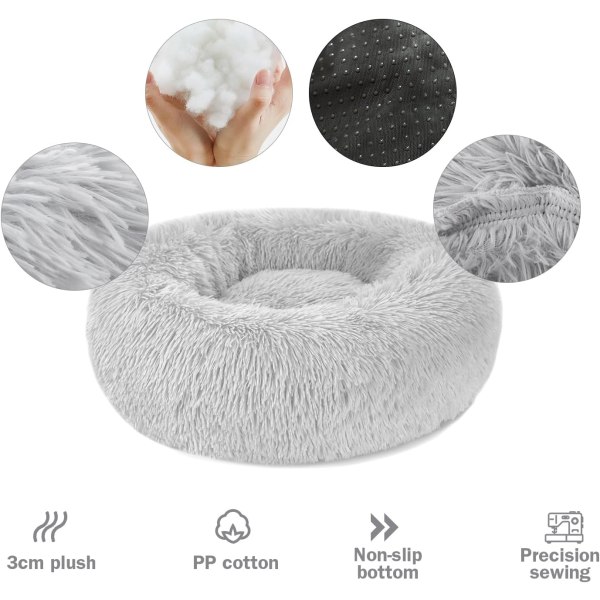 Calming Dog Cat Donut Bed - 19.7in Fluffy Plush Puppy Kitten Cuddler Round Bed, Warm and Soft Pet Cosy Anti Anxiety Beds with Non-Slip Bottom and