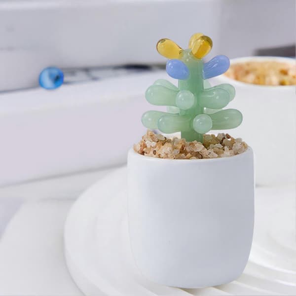 Mini Glass Kaktuspynt - til Skrivebord - Håndlaget A