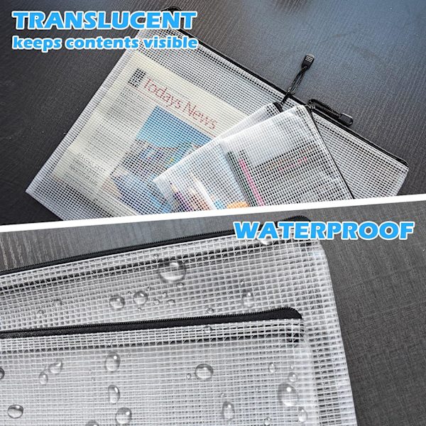 A4 Plast Zip-mapper - 18 stk. lynlås-filposer Mesh Zip Lock Dokumentpungholder Rejseopbevaringspose til kontorartikler og rejsetilbehør Black  18 PCS A4