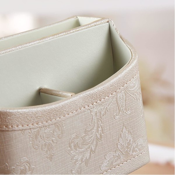 PU Läder 360° Roterbar Fjärrkontrollhållare, Sängbord TV Fjärrkontroll Caddy, Kontorsmaterial Skrivbordsarrangör, Svängbar Förvaringslåda för Penna, Post, Telefon, D Embroidery Flower
