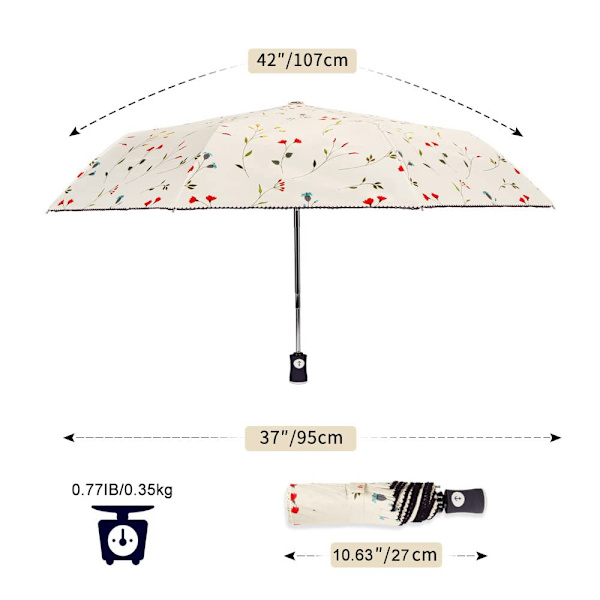 UV Solparaply Kompakt Sammenfoldelig Rejseparaply Automatisk Åbn og Luk for Vindtæt, Regnfast og UV-beskyttelse Parasol med Sort Anti-UV Belægning  (HY)