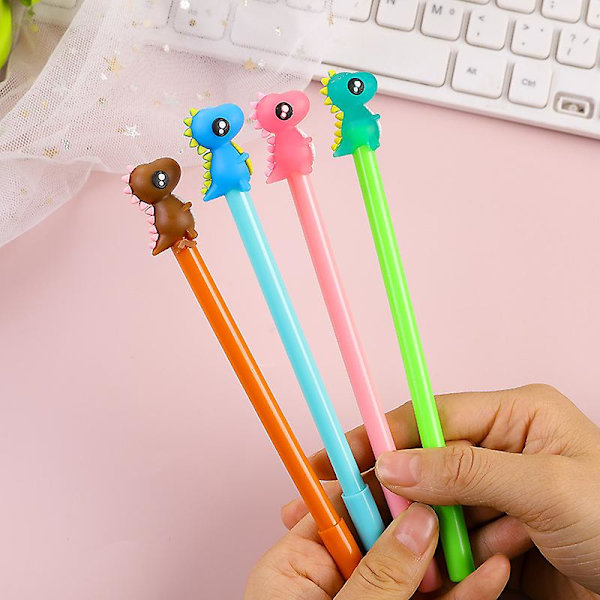 Tegneserie Dinosaur Gel Penne Til Stationery Kontor Skoleartikler, Sort Blæk (4stk, Tilfældig Farve)