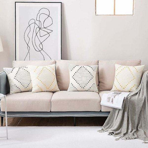 Set med 2 putetrekk 45x45cm, bohemske dekorative putetrekk moderne vevde firkantede putetrekk for sofa soverom stue, svart og hvitt