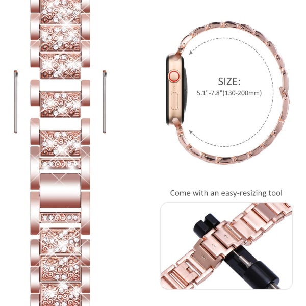 Kompatibel med Apple Watch-reimer 49mm 45mm 44mm 42mm, Kvinner Bling Diamond Rhinestone-rem for Apple Watch SE(GEN 1 2 3) iwatch-rem Ultra 2/1 Se BlingRose Gold 49mm/45mm/44mm/42mm