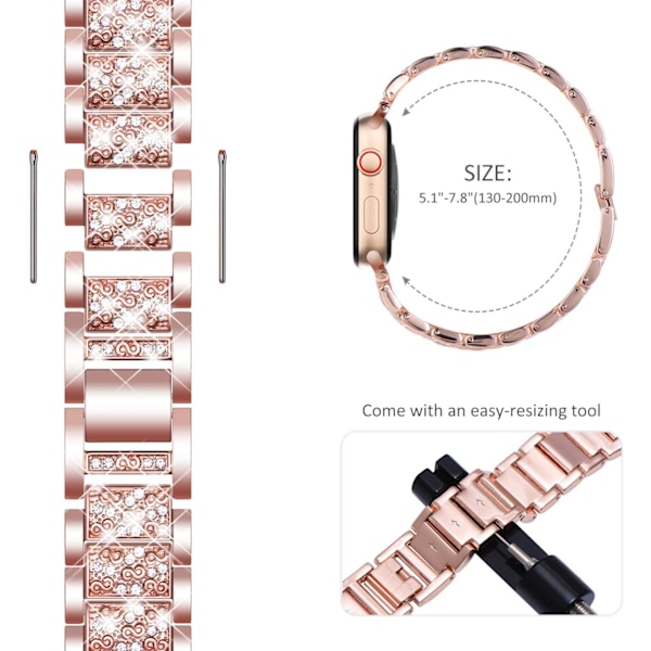 Yhteensopiva Apple Watch -hihnoille 49 mm 45 mm 44 mm 42 mm, naisten bling-timantti- ja strasshihna Apple Watch SE:lle (GEN 1 2 3) iWatch-hihnalle Ultra 2/1 Se BlingRose Gold 49mm/45mm/44mm/42mm