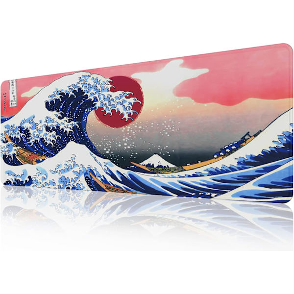 Japan Art Kanagawa Surfing Musmatta (31,5 × 11,8 × 0,12 tum) Utökad Stor Musmatta Skrivbordsunderlägg, Sydd Kant Musmatta, Halkskyddad Gummibas, Keyboa Ocean Wave Mouse Pad  3 Ink Drawing Mouse Pad  1
