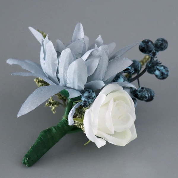 Sæt med 6 støvede blå rose boutonniere til mænd Bryllup Håndlavet Brudgom og Groomsmen Boutonniere Corsage med nål til bryllup Prom Fest Dekoration Corsage 6Pcs