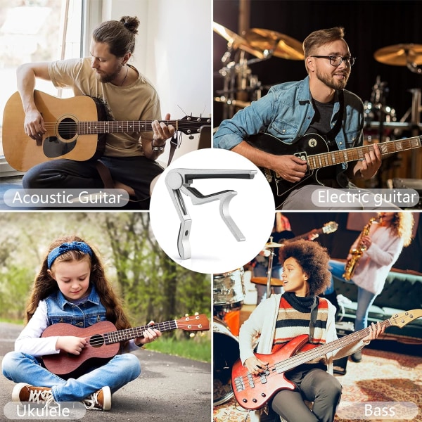 Gitarr Capo Snabbväxlande Capo för 6-strängad Akustisk Gitarr Elgitarr Klassisk Gitarr Ukulele Capotastos Capo (Silver) Silver