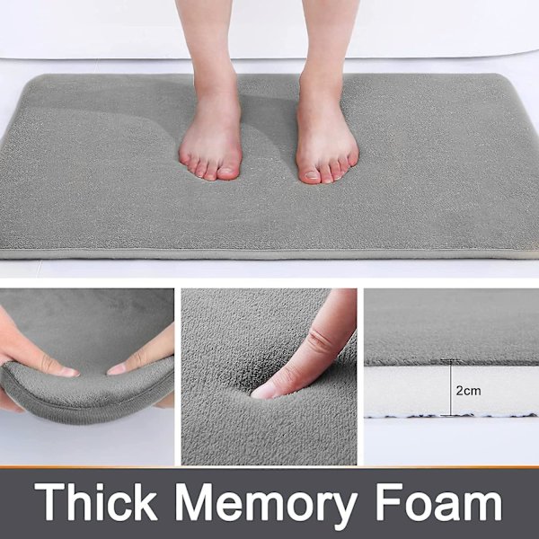 Memory Foam Bademåtte 23,6x47,2 tommer, Skridsikker Bademåtte Absorberende Bademåtter Til Badeværelse, Grå