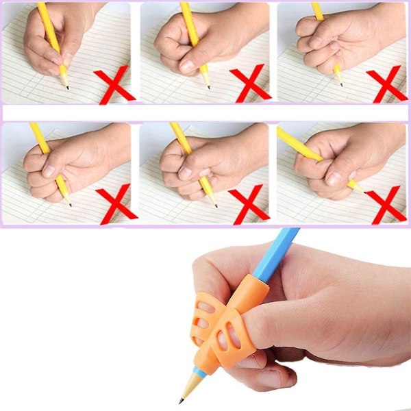 Pennhållare Barn Tonåringar Skrivkorrigeringsgrepp Mjuk silikon Penna Penna Tvåfingergrepp Skrivhjälp (1 set, orange blågrön)