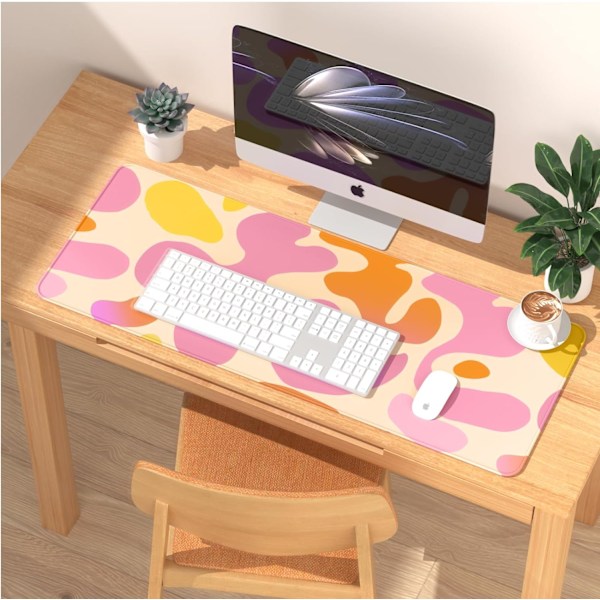 Japansk musmatta (800 * 300 * 3 MM) Utökad stor musmatta skrivbordsunderlägg, sydd kant musmatta, halkfri gummibas, XL spelmusmatta för kontor Pink Abstract Mouse Pad Ink Drawing Mouse Pad  1