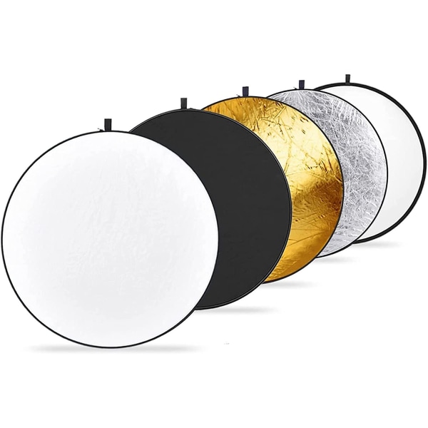 Bærbar 5 i 1 60x60 cm / 22x22" gjennomskinnelig, sølv, gull, hvit og svart avtakbar multi-disc lysreflektor for studio eller hvilken som helst fotograferingssituasjon