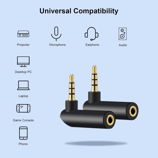 3,5 mm:n kulma uros-naaras audiosovitin, 90 asteen oikea kulma kullattu TRS-stereopistoke AUX-liitin, yhteensopiva kuulokkeiden, tablettien,