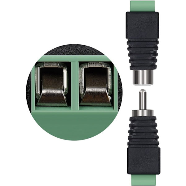 RCA-kontakt adapterpluggsett - 5 par RCA hunn- og hannplugg til AV-skrueterminal lyd-/videokontakt adapter - svart med grønn
