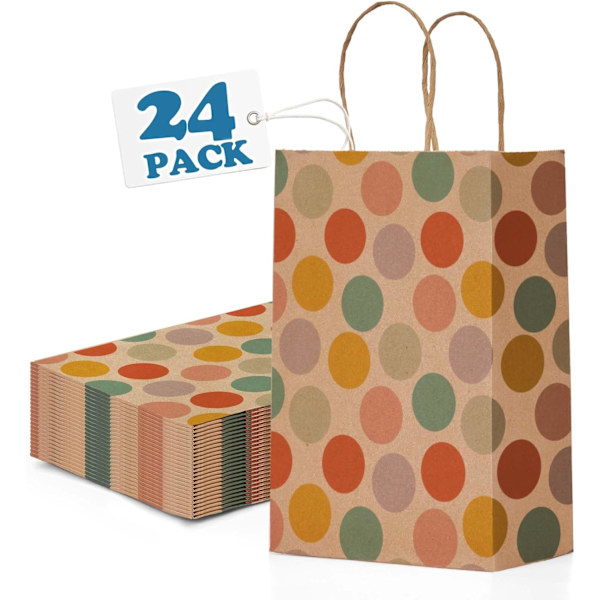Gaveposer, 24 stk. Festposer Fargerike Polka Dots Brune Papirposer med Håndtak for Festgaver, Valentinsdag, Bursdag, Bryllup, Thanksgiving Polka Dots  Brown 24 count (Pack of 1)