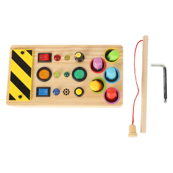 Sensoriska leksaker i trä med LED-lampor Pedagogiska tryckknappar Switch Fiskespel för småbarn Barn