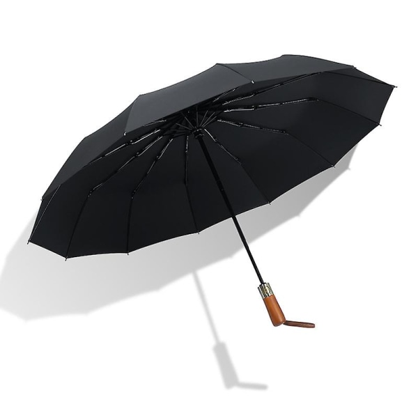 Trähandtag hopfällbart paraply Automatiskt vindtätt Paraply Anti Uv Paraply